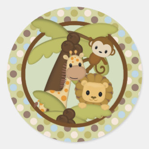Monkey Lion Baby Shower round sticker seal JPN-M