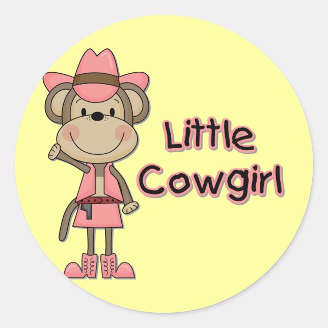 Monkey Little Cowgirl Tshirts and Gifts Classic Round Sticker (Front)