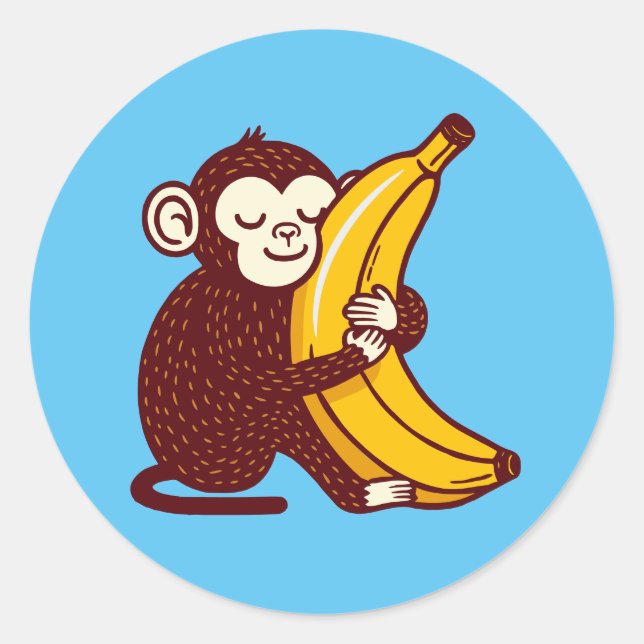 Monkey Love Banana Classic Round Sticker (Front)
