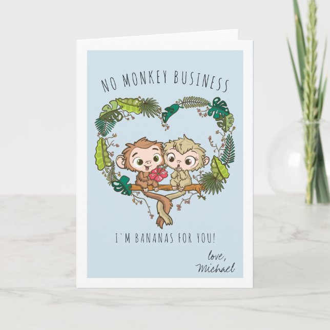 Monkey Love Romantic Valentine Card (Front)