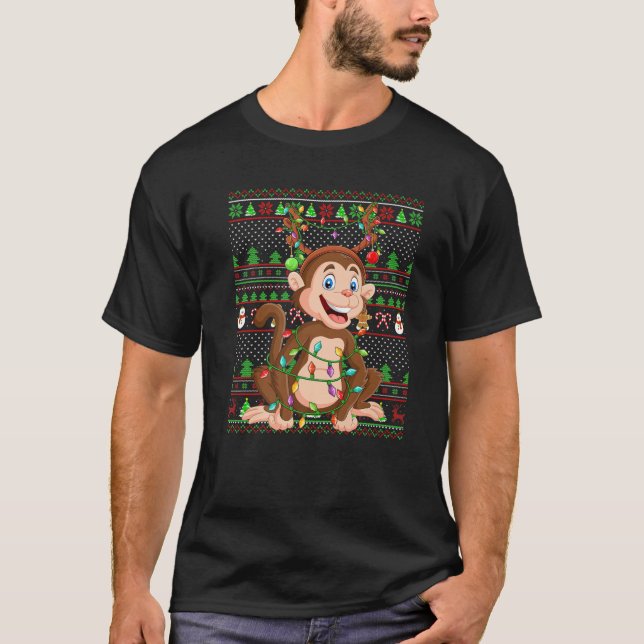 Monkey Lover Family Matching Ugly Monkey Christmas T-Shirt (Front)