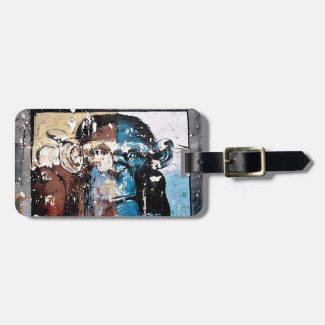 Monkey Luggage Tag w/ leather strap (Front Horizontal)