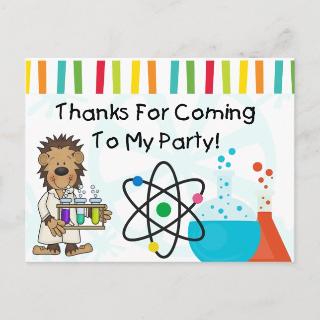 Monkey Mad Scientist Science Birthday Thank You Postcard (Front)