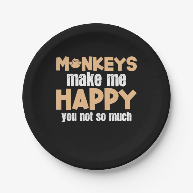 Monkey Makes Me Happy Paper Plate (Front)