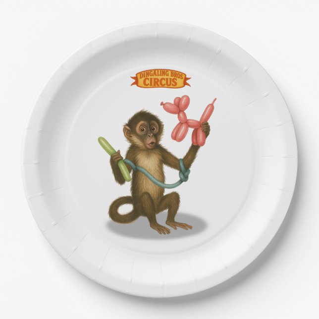 Monkey making balloon animals paper plate (Front)