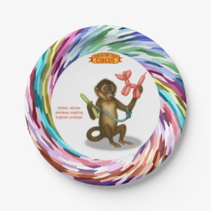 Monkey making balloon animals paper plate