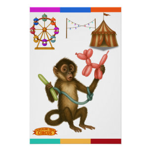 Monkey making balloon animals poster