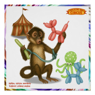 Monkey making balloon animals poster