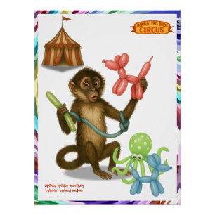 Monkey making balloon animals poster