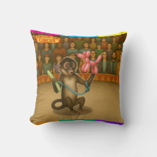 Monkey making balloon animals throw pillow