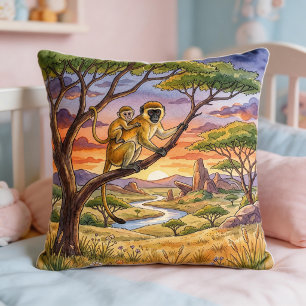 Monkey Mama And Baby Safari Animals Throw Pillow