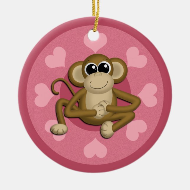 Monkey Me Pink Love ceramic ornament (Front)