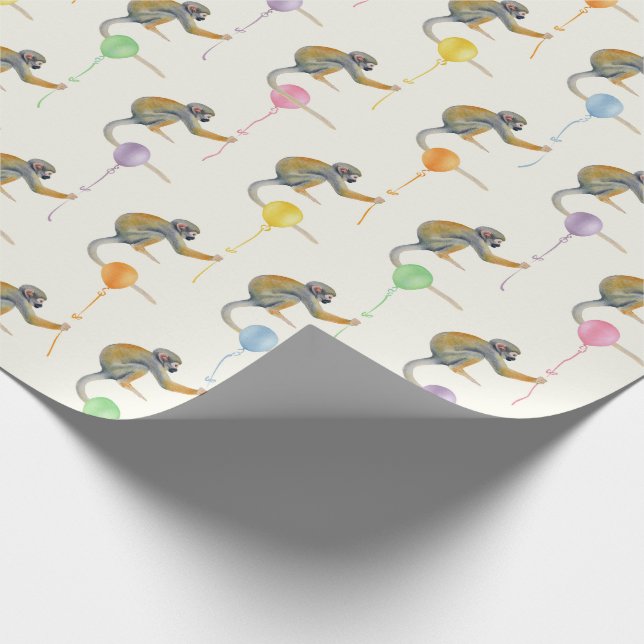 Monkey mixed Balloon Birthday party wrapping paper (Corner)