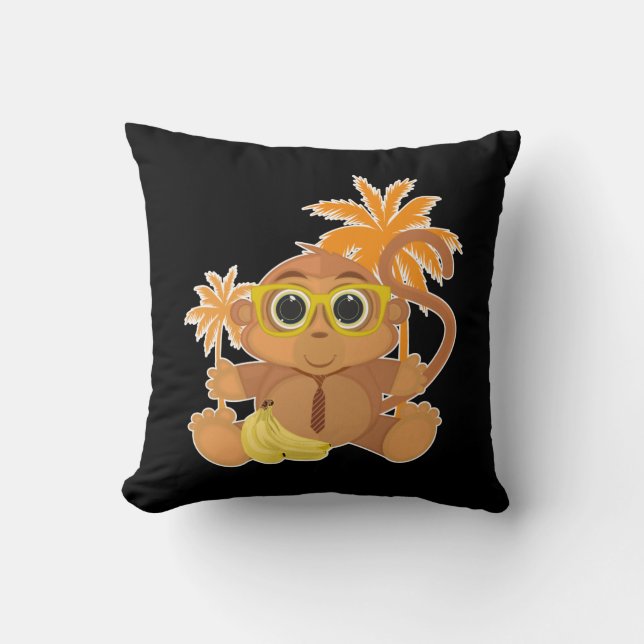 Monkey Nerd Throw Pillow (Front)
