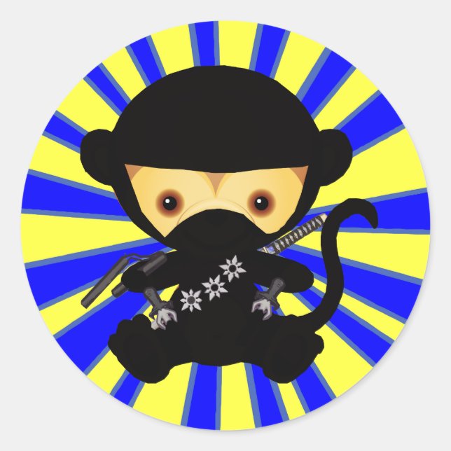 Monkey Ninja Kawaii style Classic Round Sticker (Front)