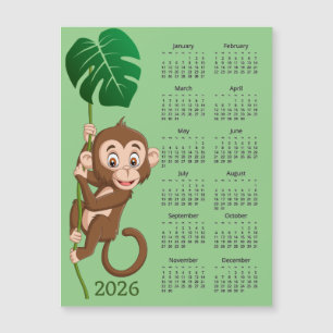 Monkey on a Vine 2026 Calendar Magnetic Card