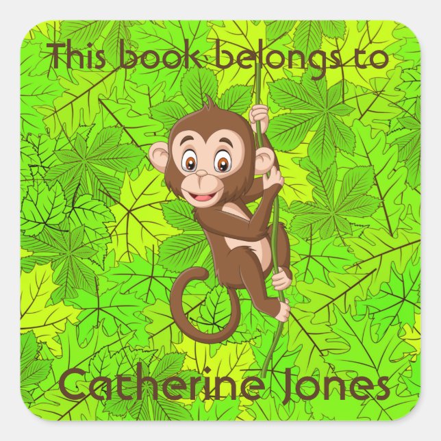 Monkey on a Vine Design Bookplate Sticker (Front)