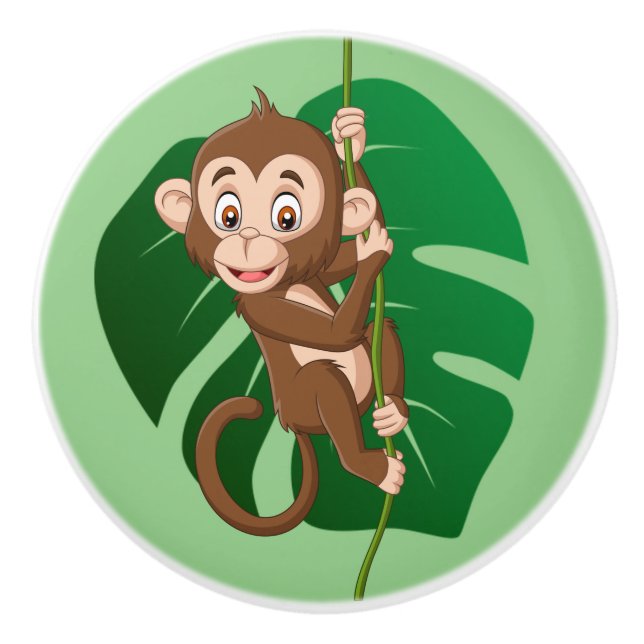 Monkey on a Vine Design Ceramic Knob (Front)