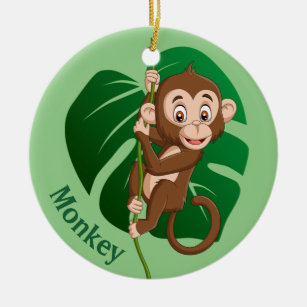 Monkey on a Vine Design Ceramic Ornament