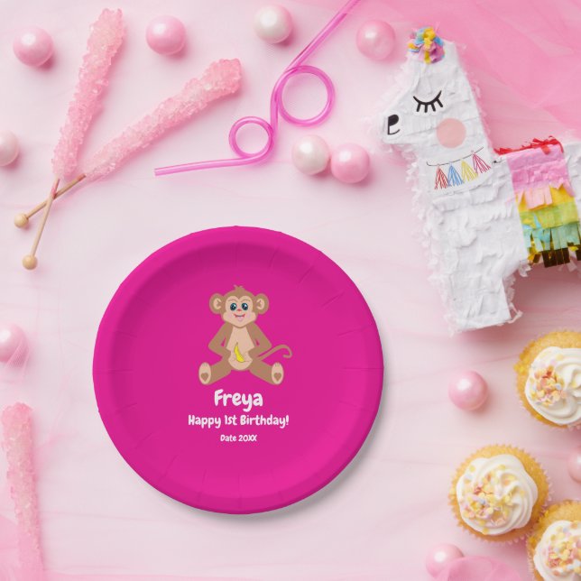 Monkey on Pink Paper Plate (Party)