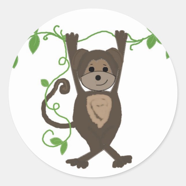 Monkey on the Vines Classic Round Sticker (Front)