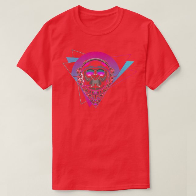 Monkey Outer Space Synthwave Vaporwave Retro Astro T-Shirt (Design Front)