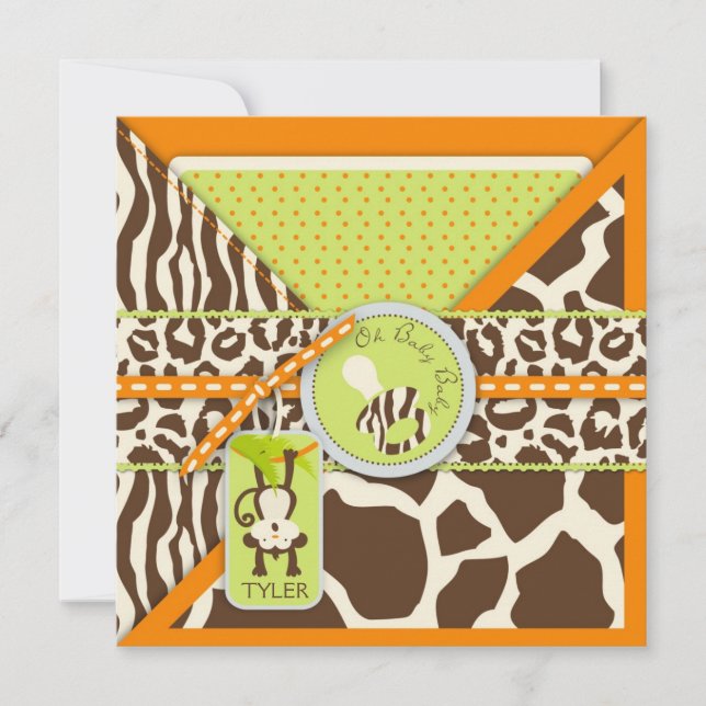 Monkey & Pacifier Safari Animal Print Baby Shower Invitation (Front)