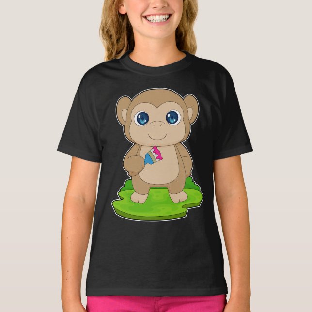 Monkey Painter Paint brush Painting T-Shirt (Front)