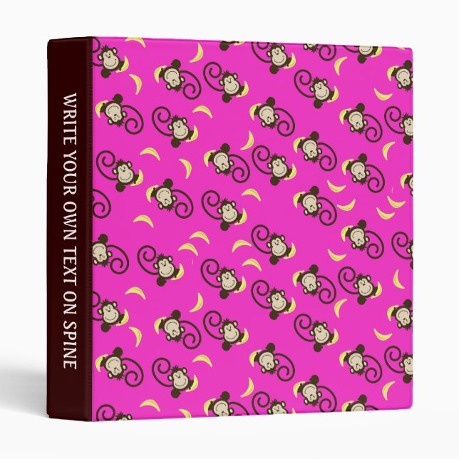 Monkey Pattern Custom Avery Binder Hot Pink/Brown (Front/Spine)