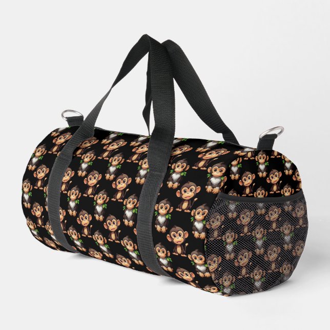 Monkey Pattern Design Black  Duffle Bag (Right Corner)