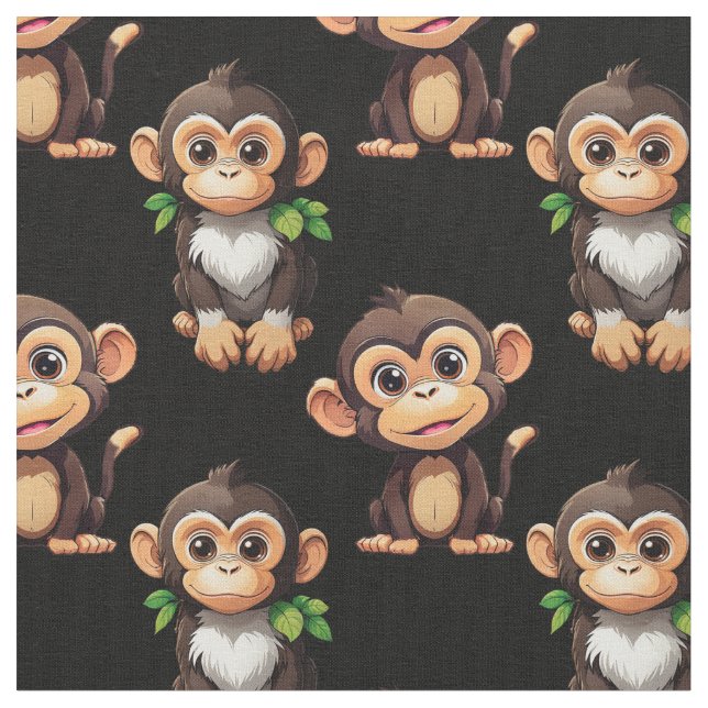 Monkey Pattern Design Black  Fabric (Close Up)