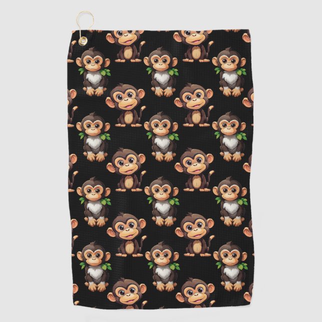 Monkey Pattern Design Black  Golf Towel (Front)