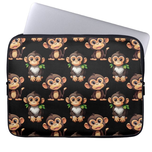 Monkey Pattern Design Black  Laptop Sleeve (Front)