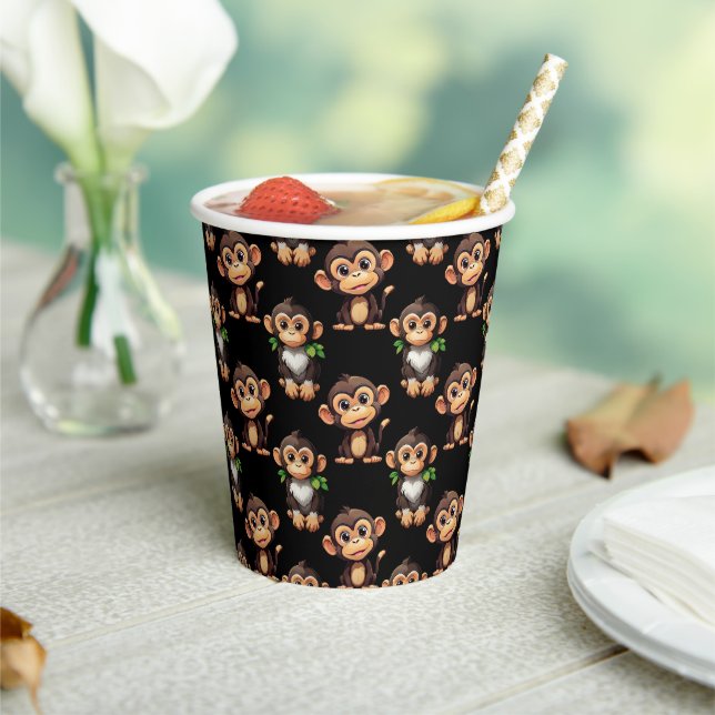 Monkey Pattern Design Black  Paper Cups (Insitu)