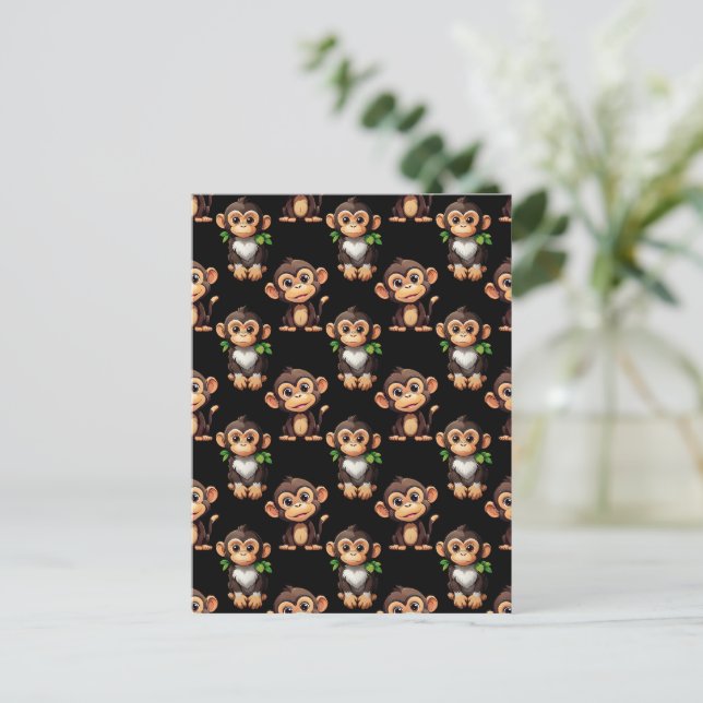Monkey Pattern Design Black  Postcard (Standing Front)
