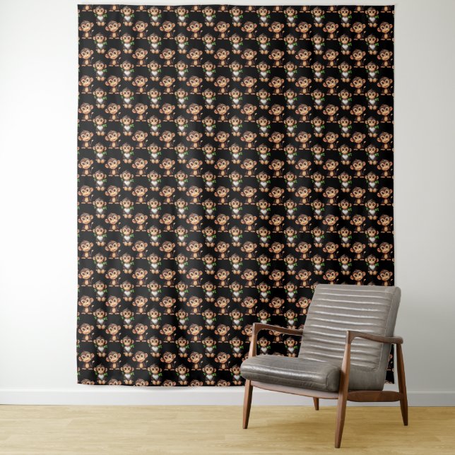 Monkey Pattern Design Black  Tapestry (In Situ)
