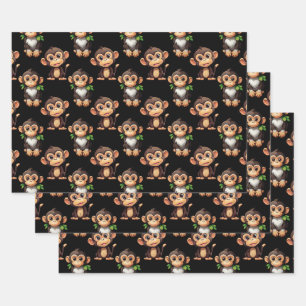 Monkey Pattern Design Black  Wrapping Paper Sheet