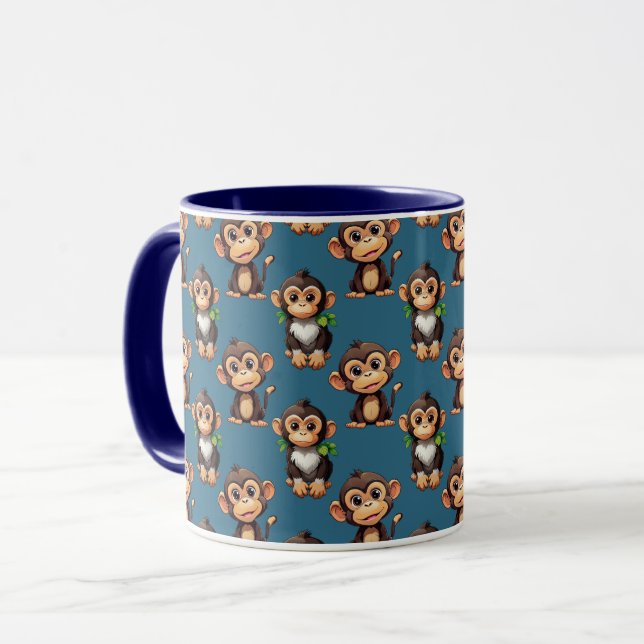 Monkey Pattern Design Blue  Mug (Front Left)