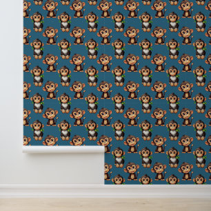Monkey Pattern Design Blue Wallpaper