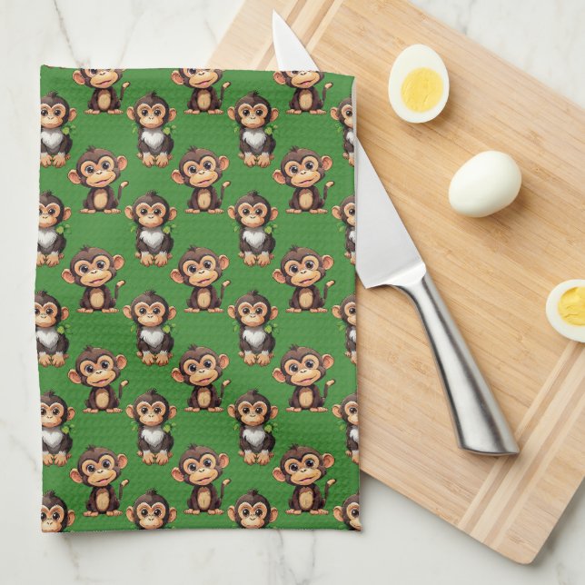 Monkey Pattern Design Green  Kitchen Towel (Quarter Fold)