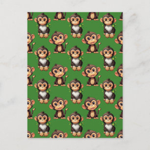 Monkey Pattern Design Green Postcard