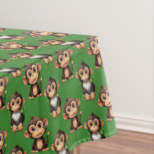 Monkey Pattern Design Green Tablecloth
