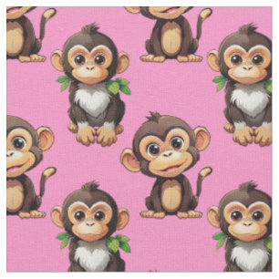 Monkey Pattern Design Pink Fabric