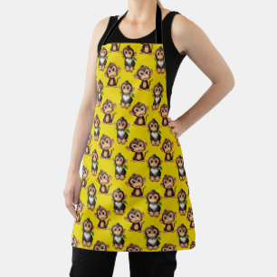 Monkey Pattern Design Red Apron