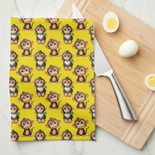 Monkey Pattern Design Red Kitchen Towel
