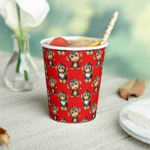 Monkey Pattern Design Red Paper Cups