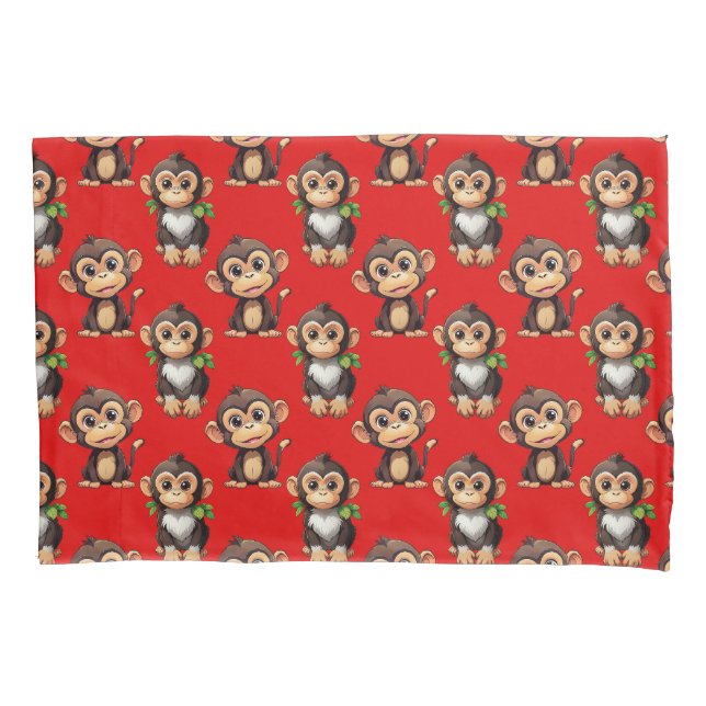 Monkey Pattern Design Red Pillowcase (Front)