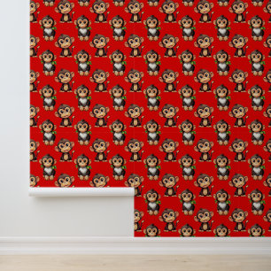 Monkey Pattern Design Red Wallpaper