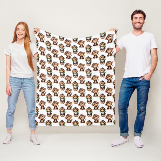 Monkey Pattern Design White  Fleece Blanket (In Situ)