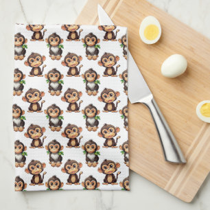 Monkey Pattern Design White Kitchen Towel